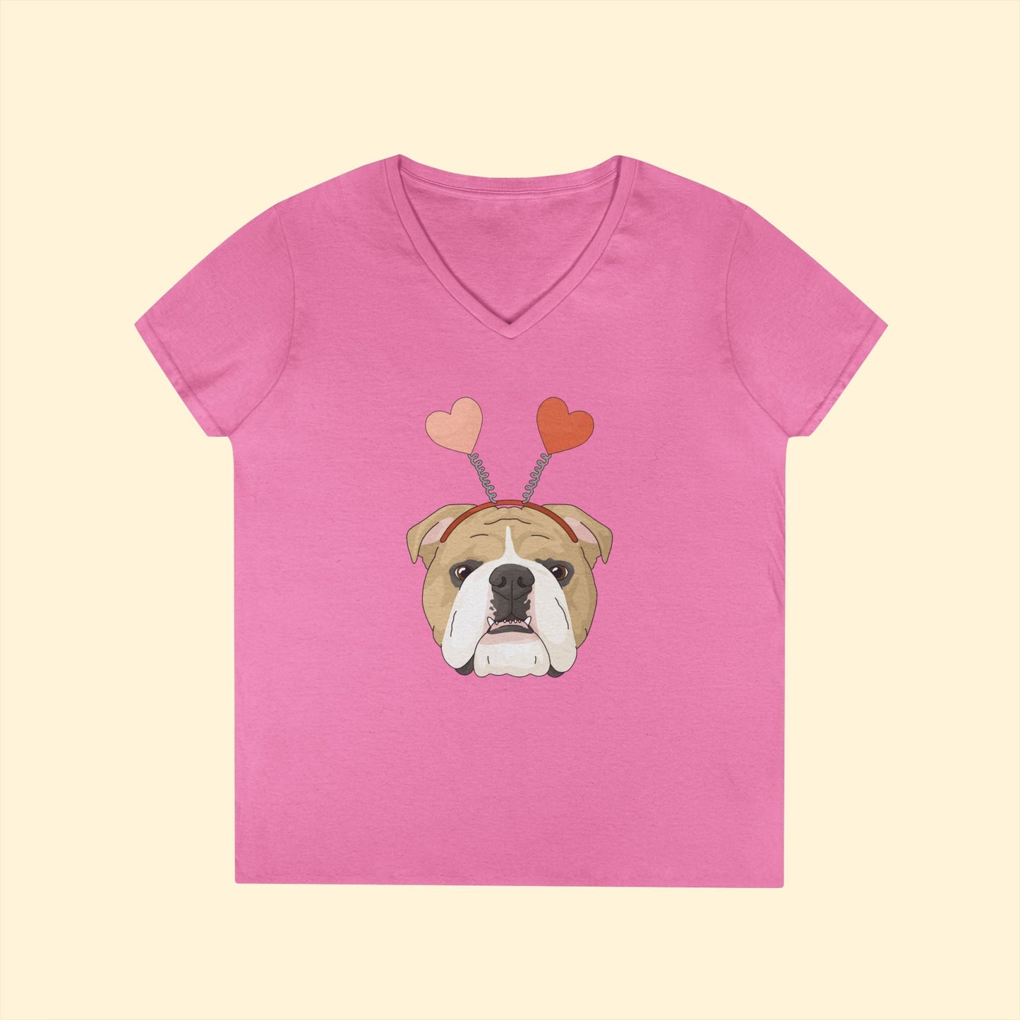 A Very Bulldog Valentine | Ladies' V - Neck T-Shirt - Detezi Designs - 20543915724784627252