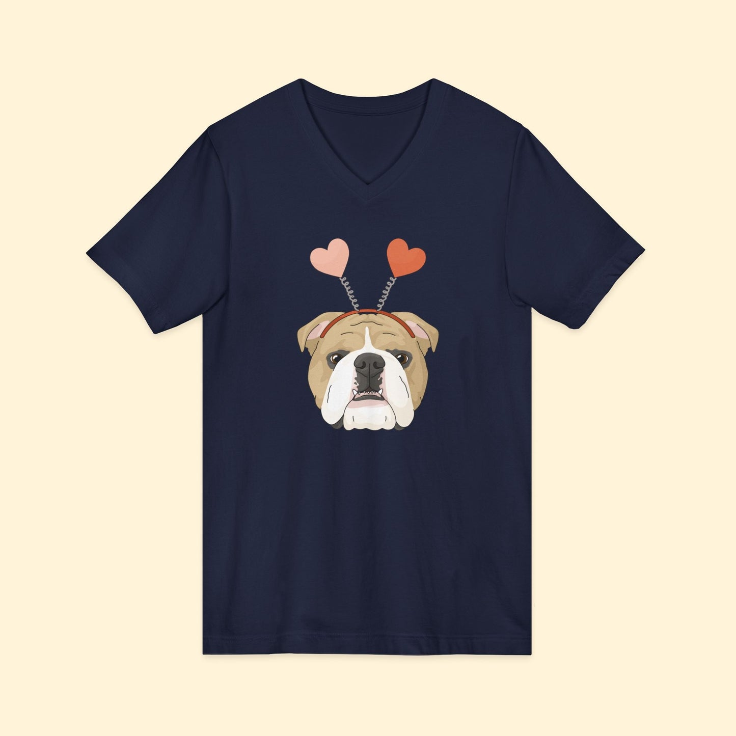 A Very Bulldog Valentine | Unisex V - Neck Tee - Detezi Designs - 35041387169434078099