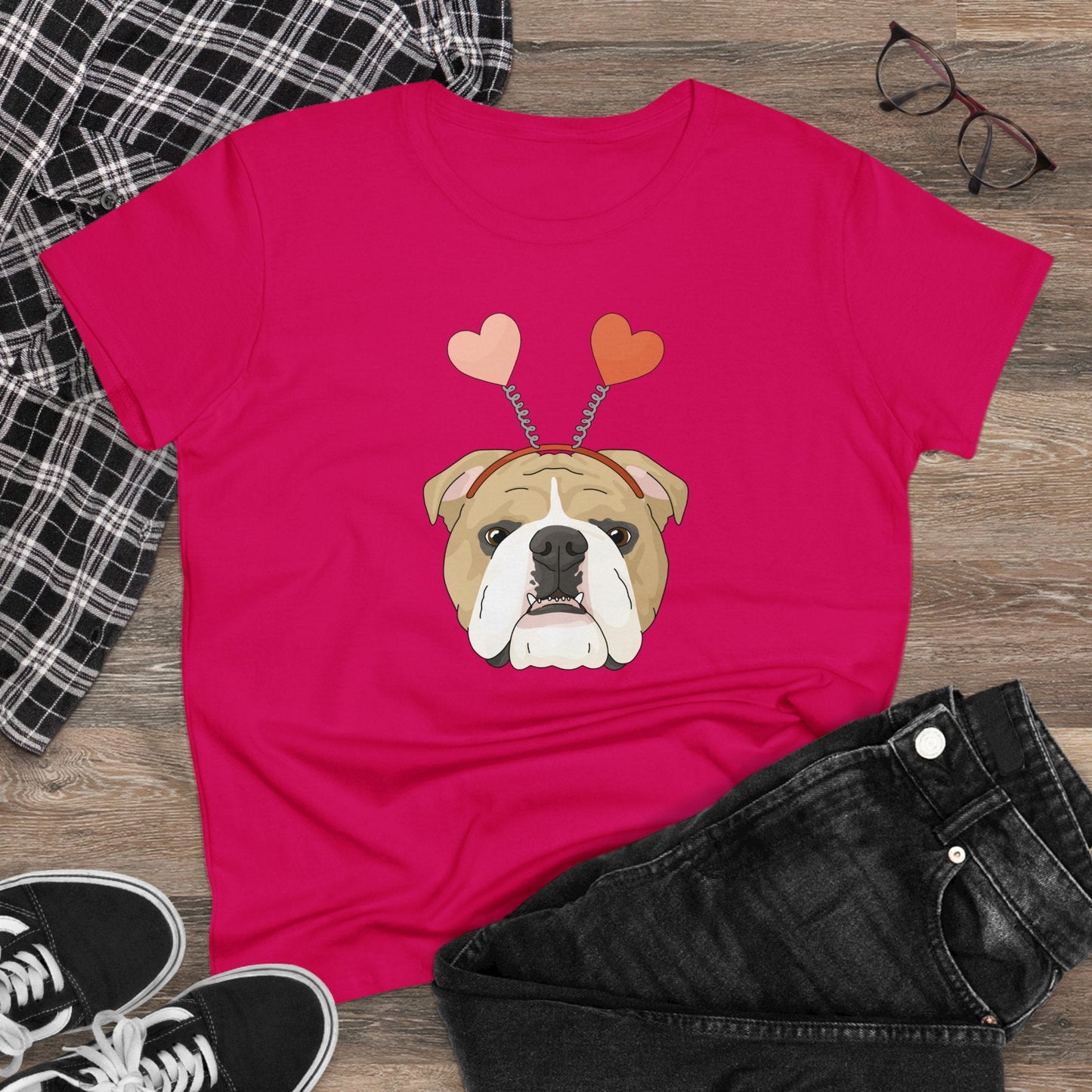 A Very Bulldog Valentine | Women's Midweight Cotton Tee - Detezi Designs - 30864976172873167546
