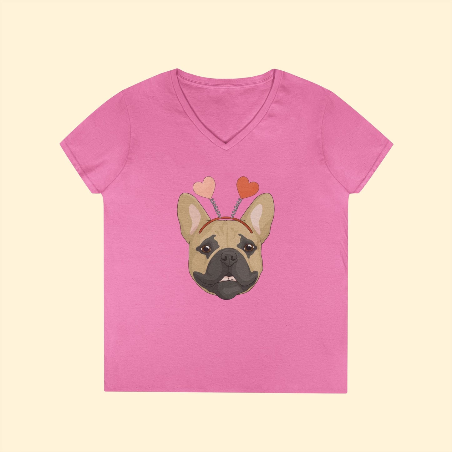 A Very Frenchie Valentine | Ladies' V - Neck T-Shirt - Detezi Designs - 26200431606180544603