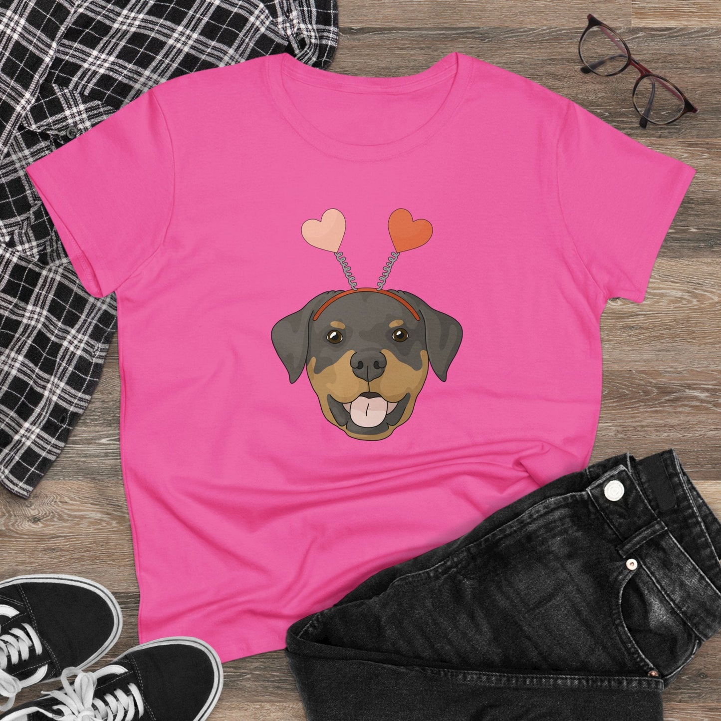 A Very Rottie Valentine | Women's Midweight Cotton Tee - Detezi Designs - 30040667500081534555
