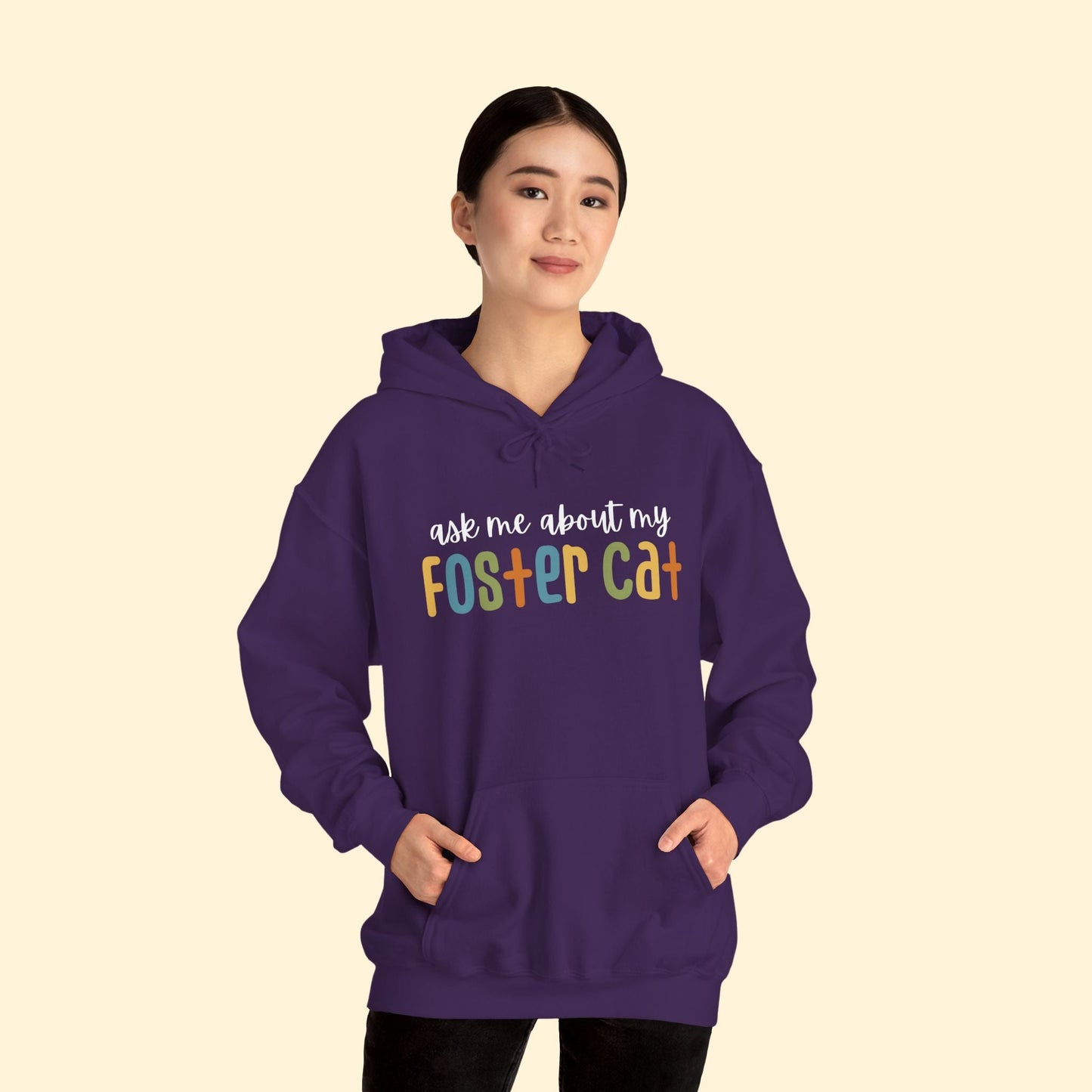 Ask Me About My Foster Cat - Retro Colors | Hooded Sweatshirt - Detezi Designs - 12885107318119183133