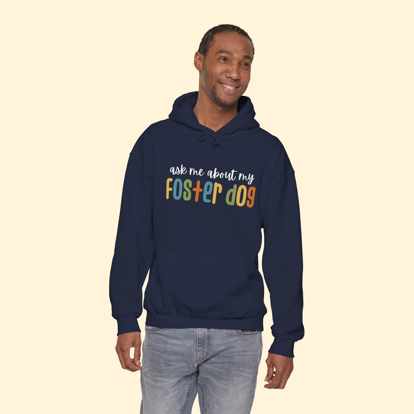 Ask Me About My Foster Dog - Retro Colors | Hooded Sweatshirt - Detezi Designs - 19049538618210994755