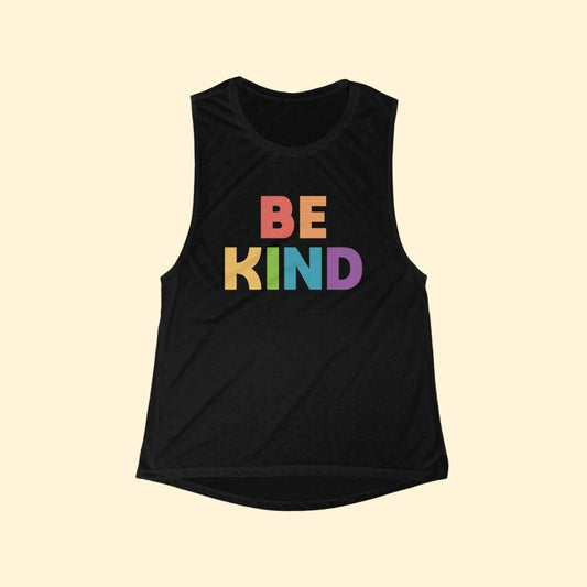 Be Kind Rainbow | Women's Flowy Scoop Muscle Tank - Detezi Designs-35661116731780600452