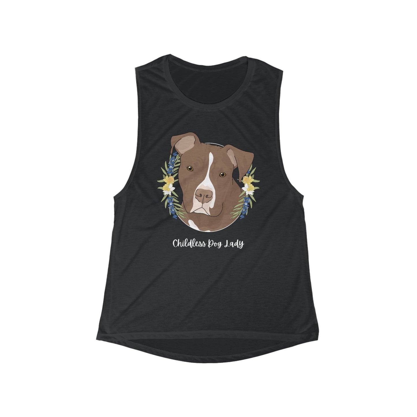 Childless Dog Lady | Women's Flowy Scoop Muscle Tank - Detezi Designs - 21990789844691876371
