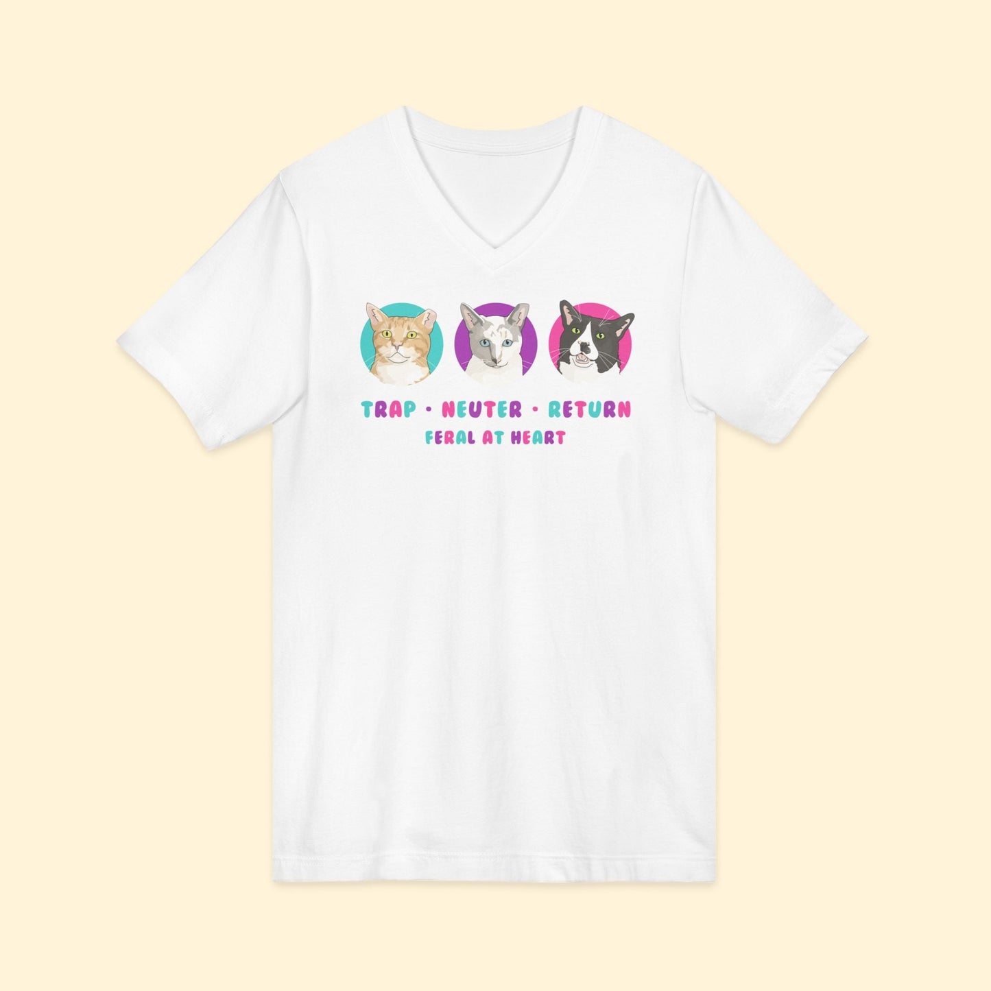 Colorful Kitties | FUNDRAISER for Feral At Heart | Unisex V - Neck Tee - Detezi Designs - 12842343067456174947