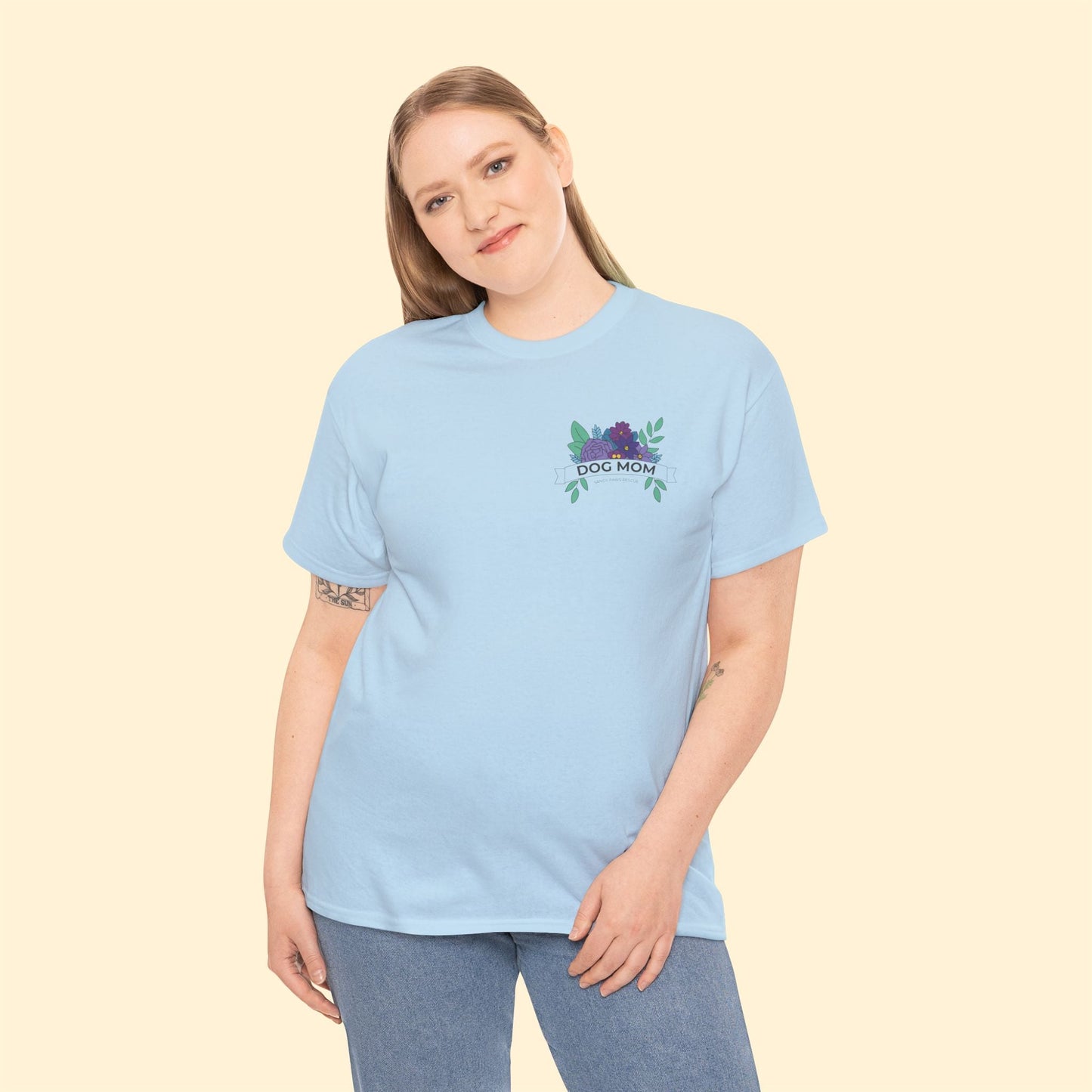 Dog Mom | Pocket Print | FUNDRAISER for Sandy Paws Rescue | Unisex T-shirt - Detezi Designs - 30951642136808703770