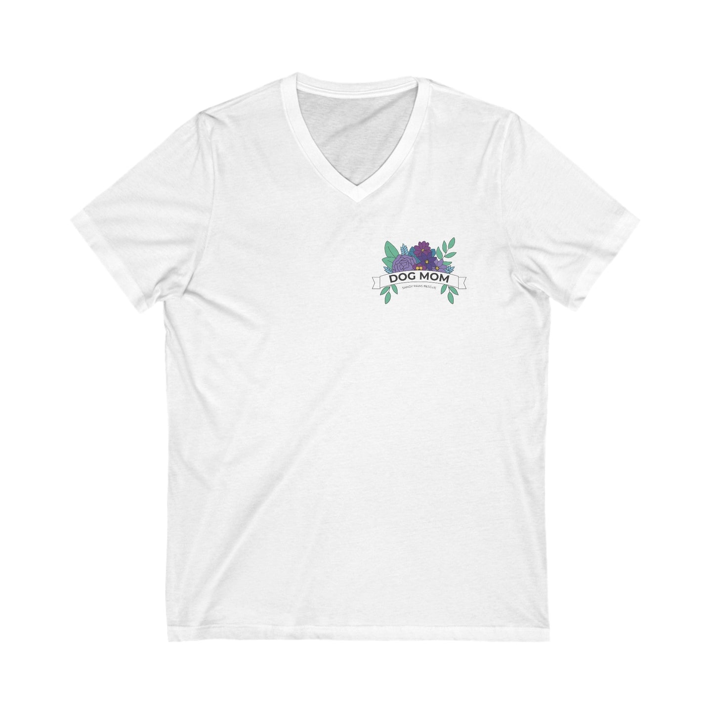 Dog Mom | Pocket Print | FUNDRAISER for Sandy Paws Rescue | Unisex V - Neck Tee - Detezi Designs - 30037671438735396450
