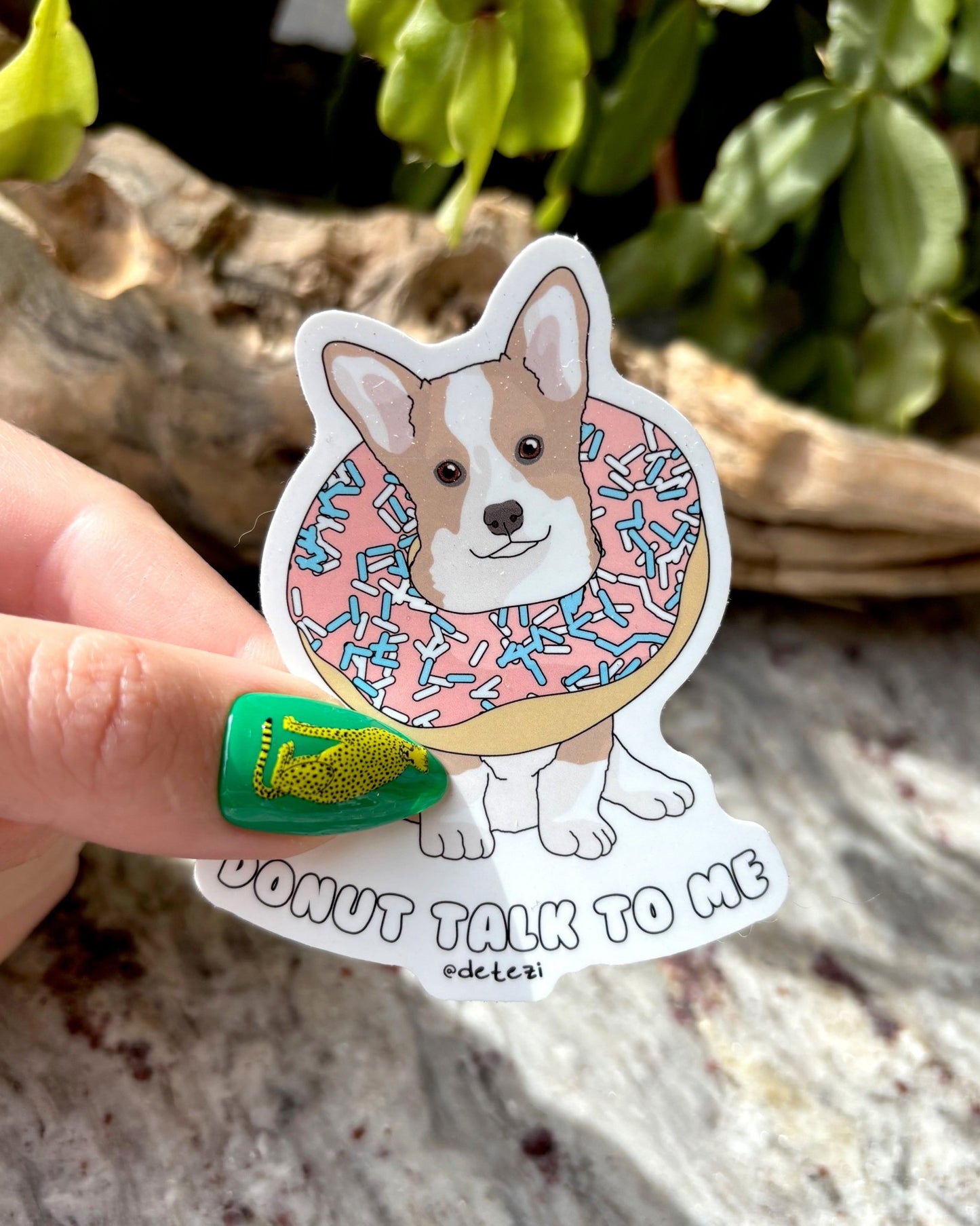 Donut Talk To Me | Corgi Puppy | 3" Vinyl Sticker - Detezi Designs -