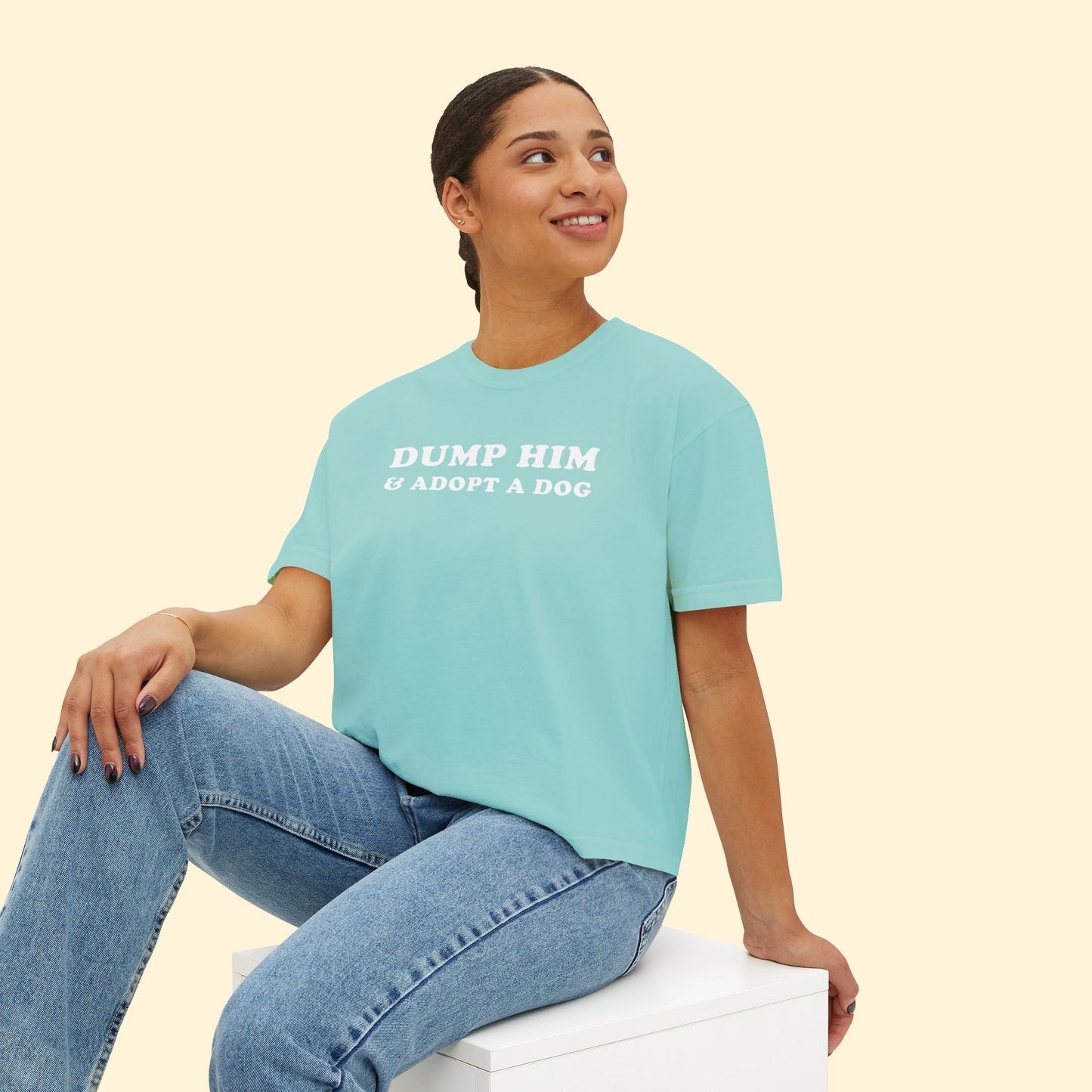 Dump Him & Adopt A Dog | Comfort Colors Boxy Tee - Detezi Designs - 11469402922979452185