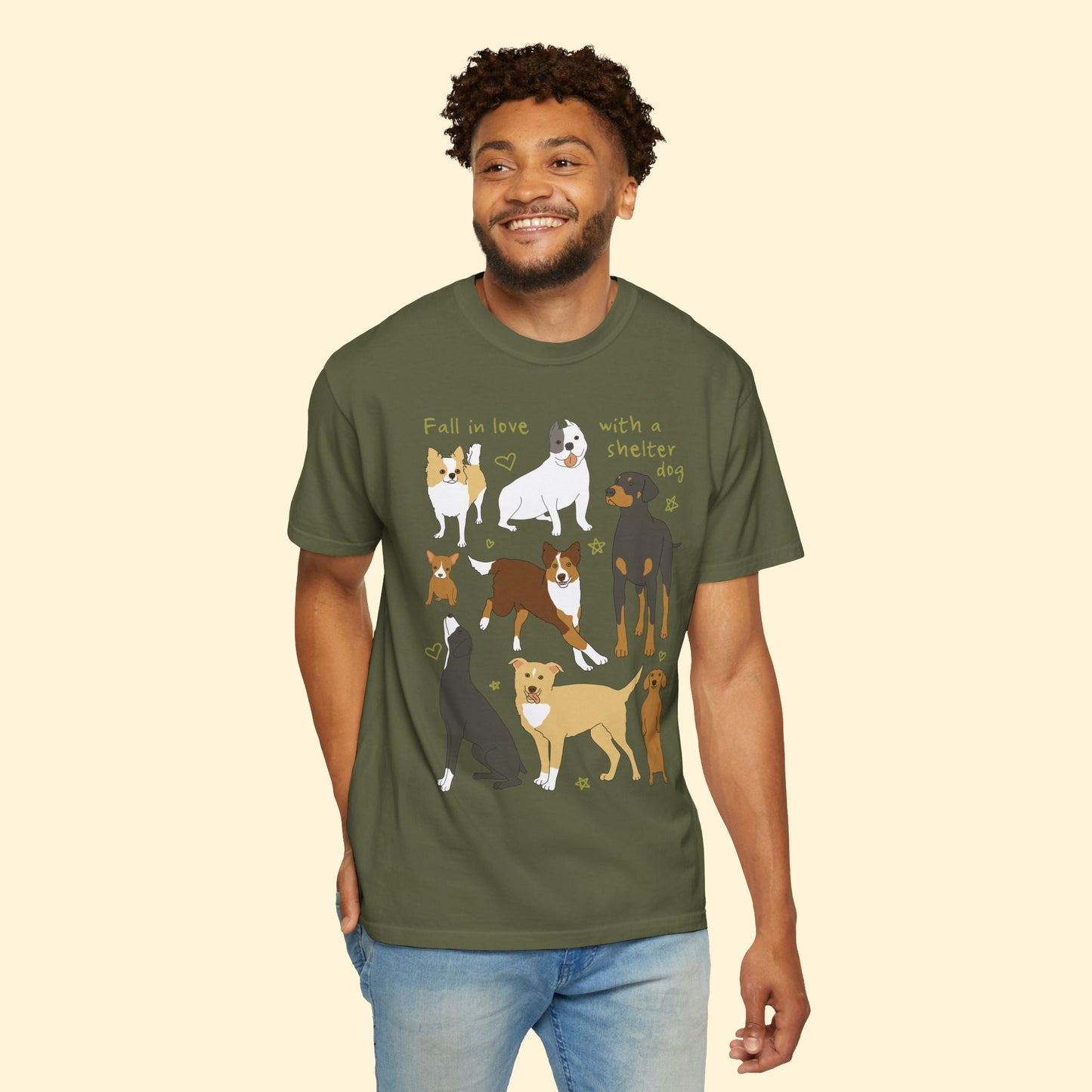 Fall In Love With A Shelter Dog | Comfort Colors Unisex T-shirt - Detezi Designs - 13780761856134612312