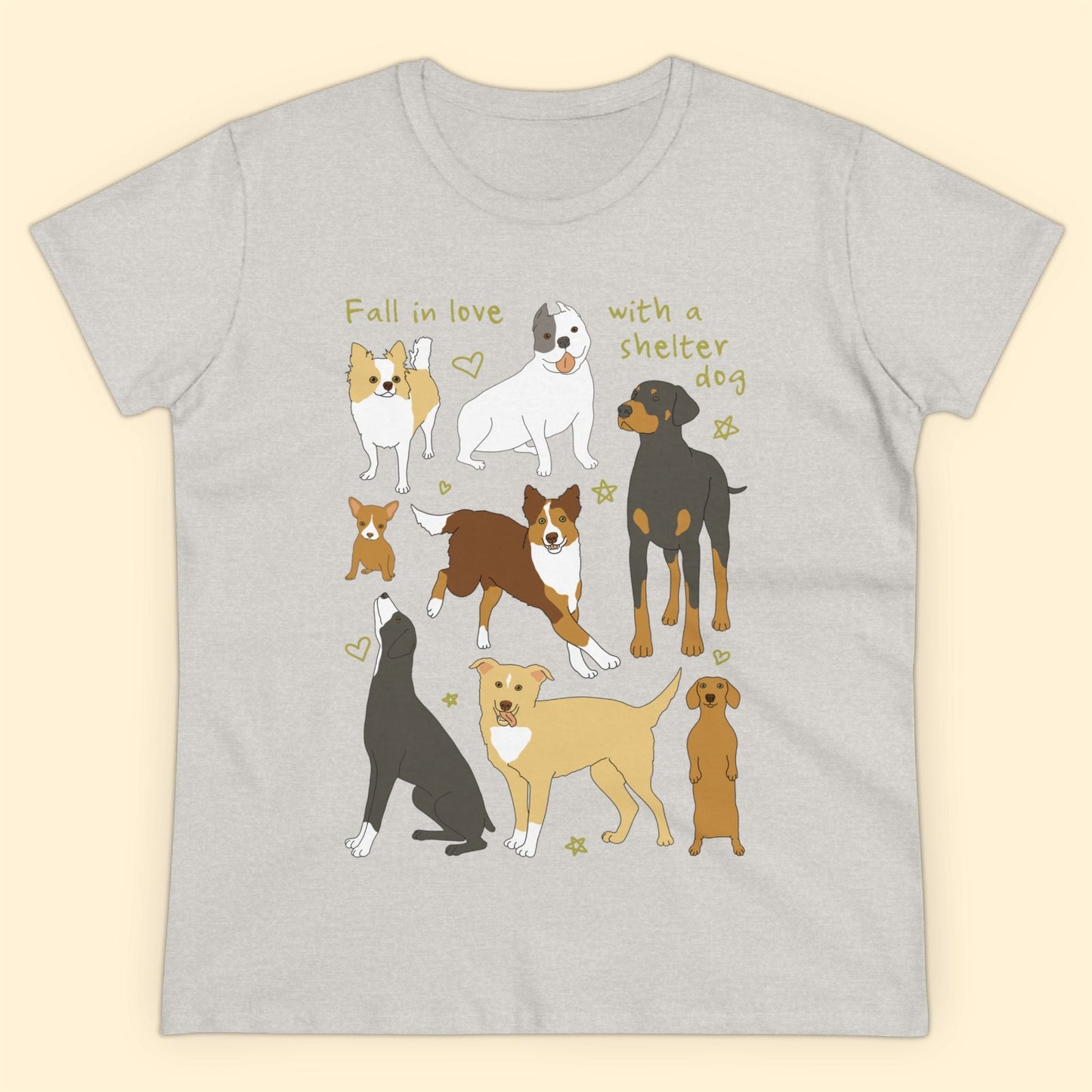 Fall In Love With A Shelter Dog | Women's Midweight Cotton Tee - Detezi Designs - 31863726321137199381