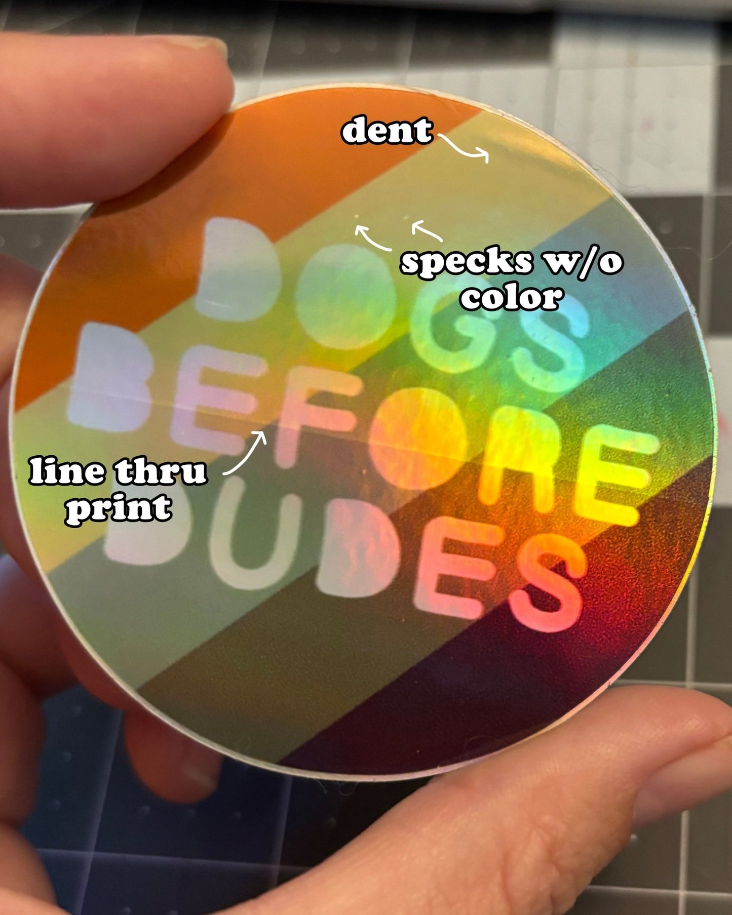 Misprint Stickers | Dogs Before Dudes Holographic Sticker - Detezi Designs-