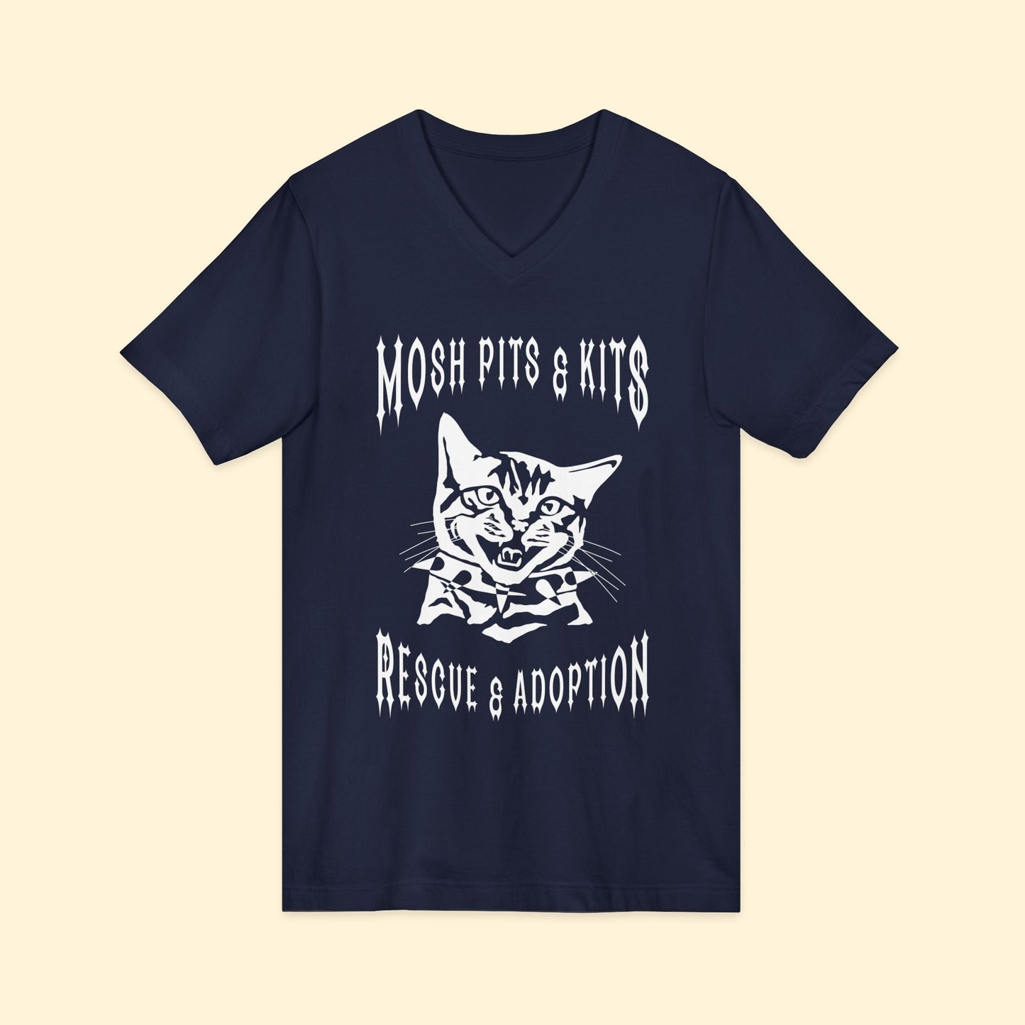 Mosh Pits & Kits Rescue | FUNDRAISER | Unisex V - Neck Tee - Detezi Designs - 24926606343257145521