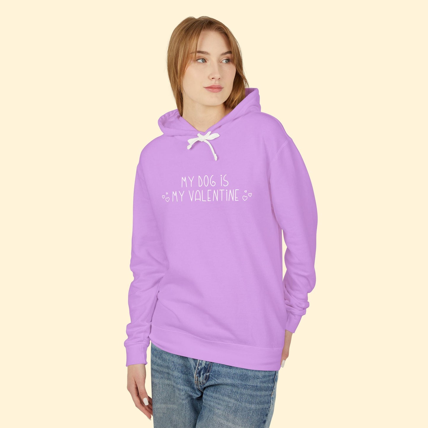 My Dog Is My Valentine | Lightweight Comfort Colors Hooded Sweatshirt - Detezi Designs - 23522059037706479893