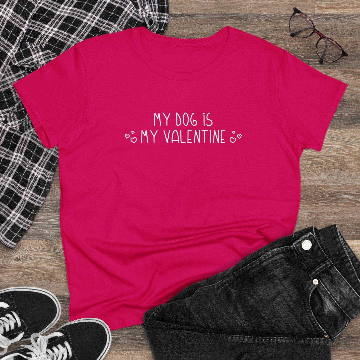 My Dog Is My Valentine | Women's Midweight Cotton Tee - Detezi Designs - 21246848547962619387