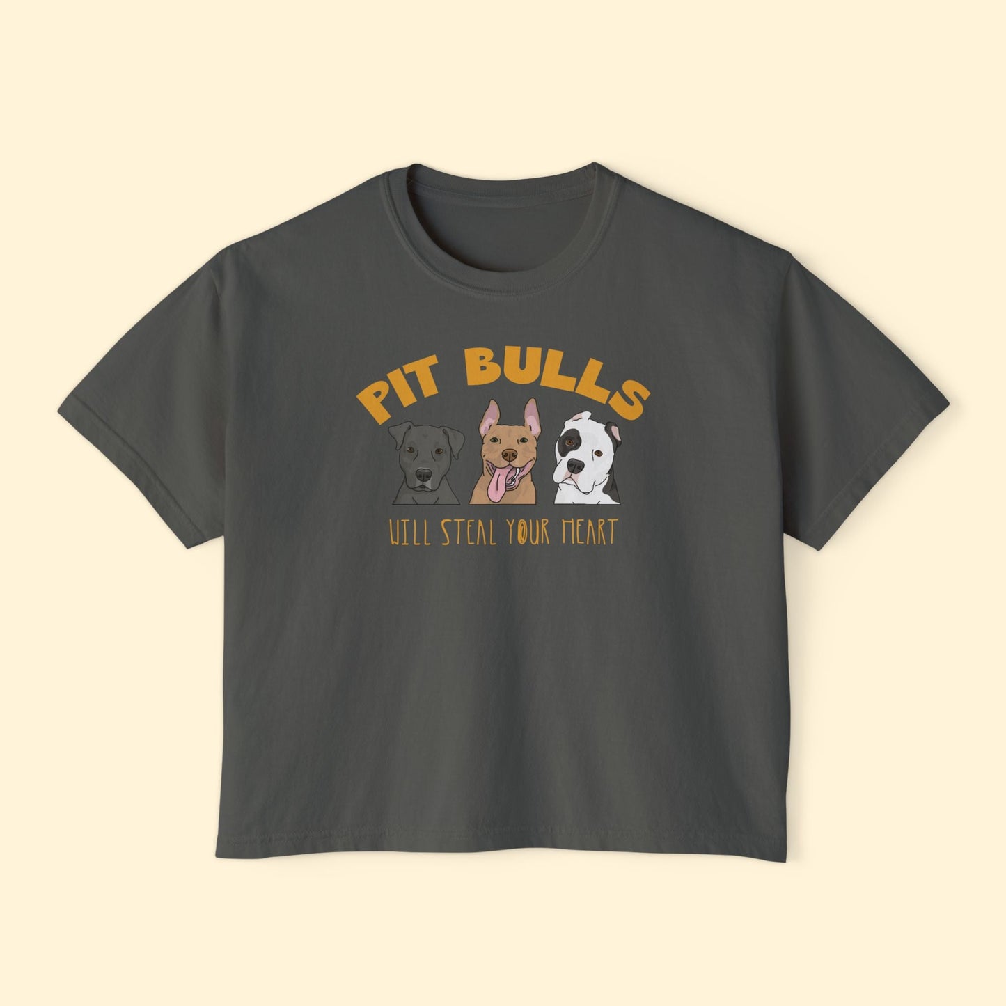 Pit Bulls Will Steal Your Heart | Comfort Colors Boxy Tee - Detezi Designs - 18578236571341746116