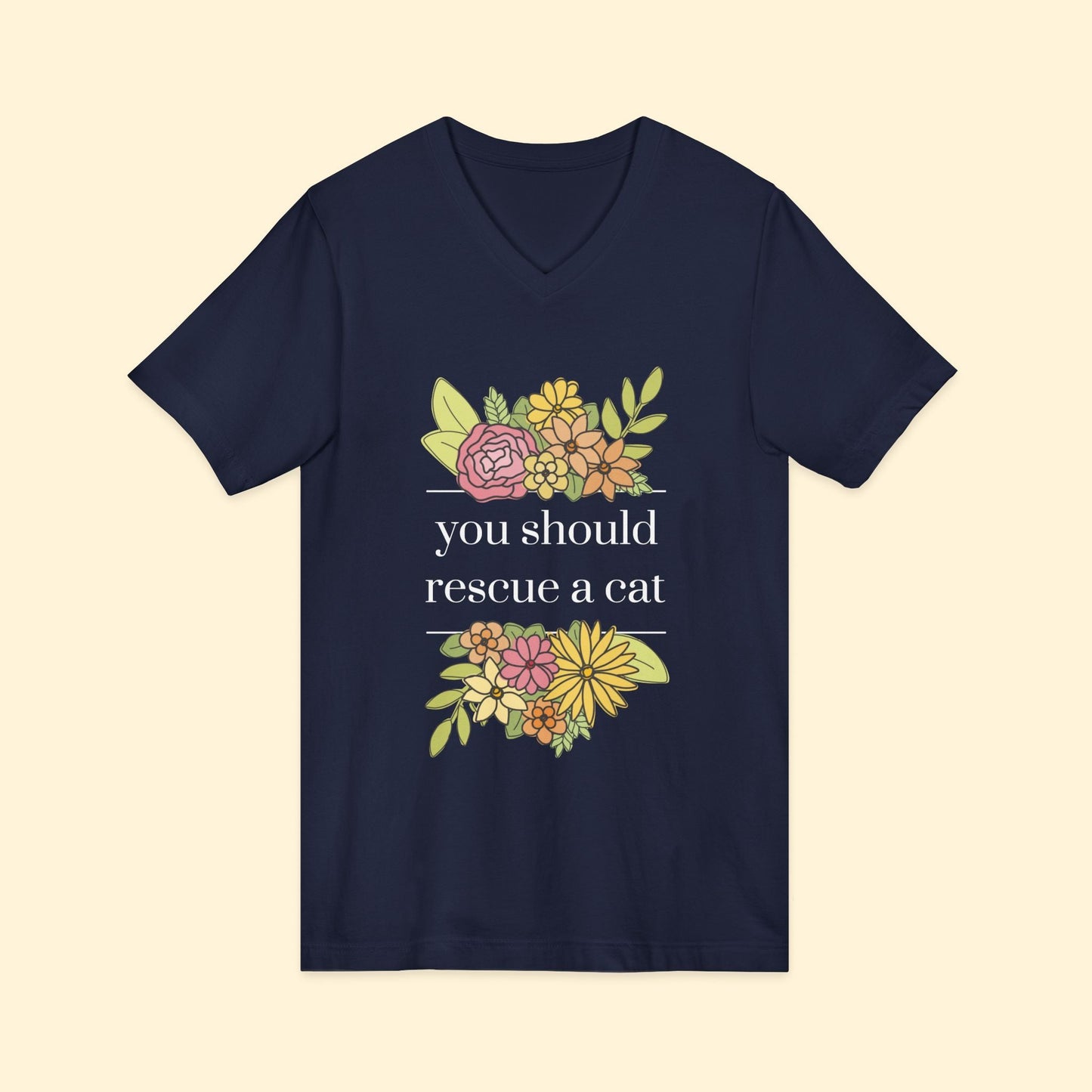 You Should Rescue A Cat | Unisex V - Neck Tee - Detezi Designs - 18770174274136276600