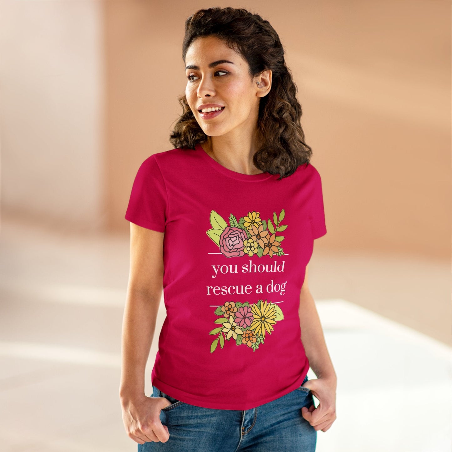 You Should Rescue A Dog | Women's Midweight Cotton Tee - Detezi Designs - 33874604522010888400