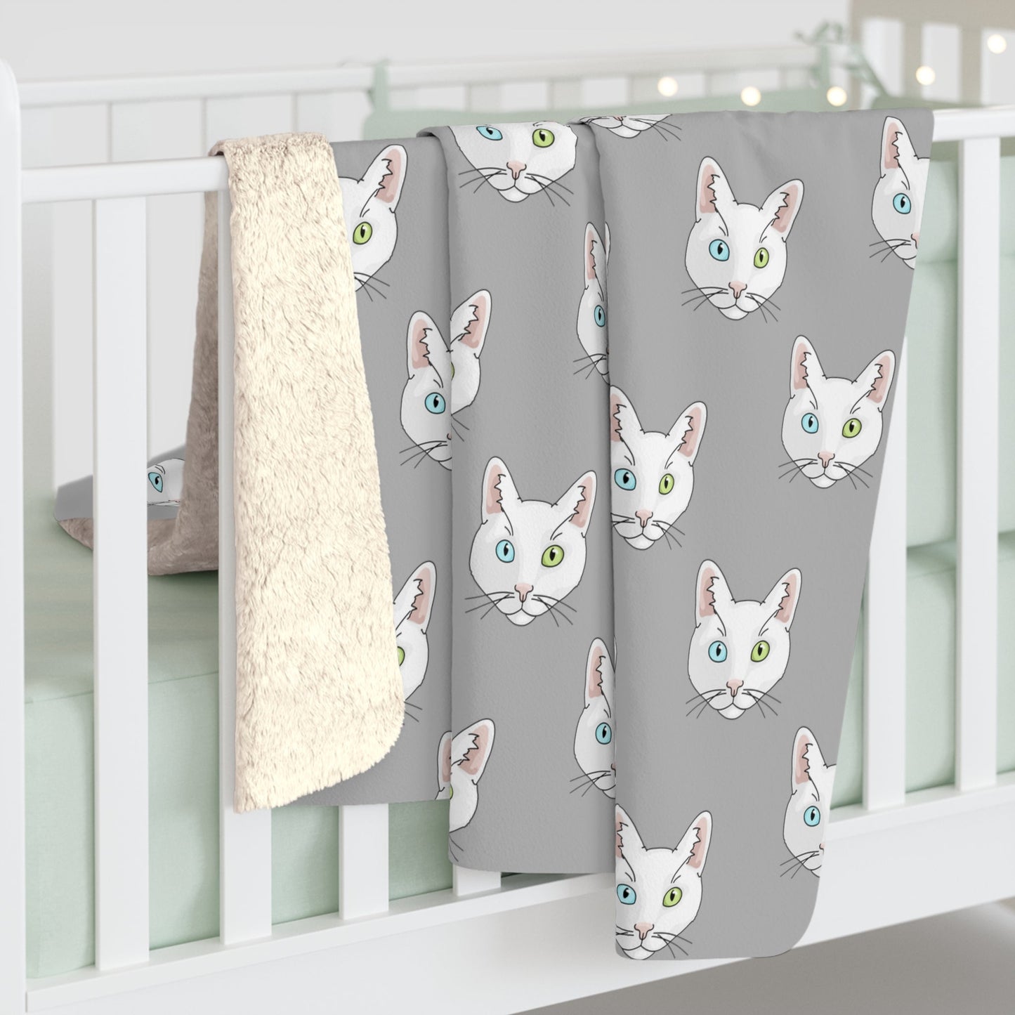 White DSH Cat Faces | Sherpa Fleece Blanket - Detezi Designs-16639323799606320170