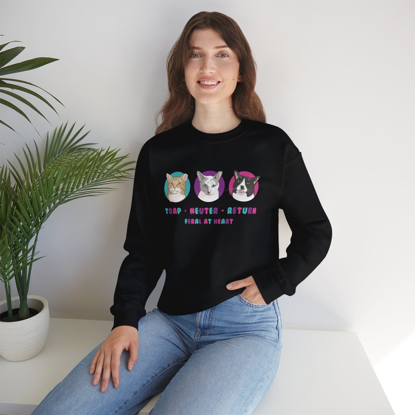 Colorful Kitties | FUNDRAISER for Feral At Heart | Crewneck Sweatshirt - Detezi Designs-56306090571879167107