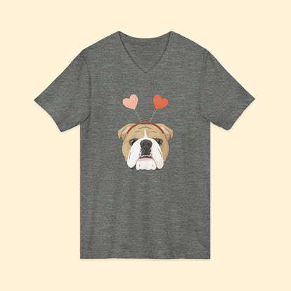 A Very Bulldog Valentine | Unisex V - Neck Tee - Detezi Designs - 14619476005747525600