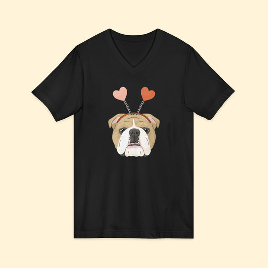 A Very Bulldog Valentine | Unisex V - Neck Tee - Detezi Designs - 17131760268152861271