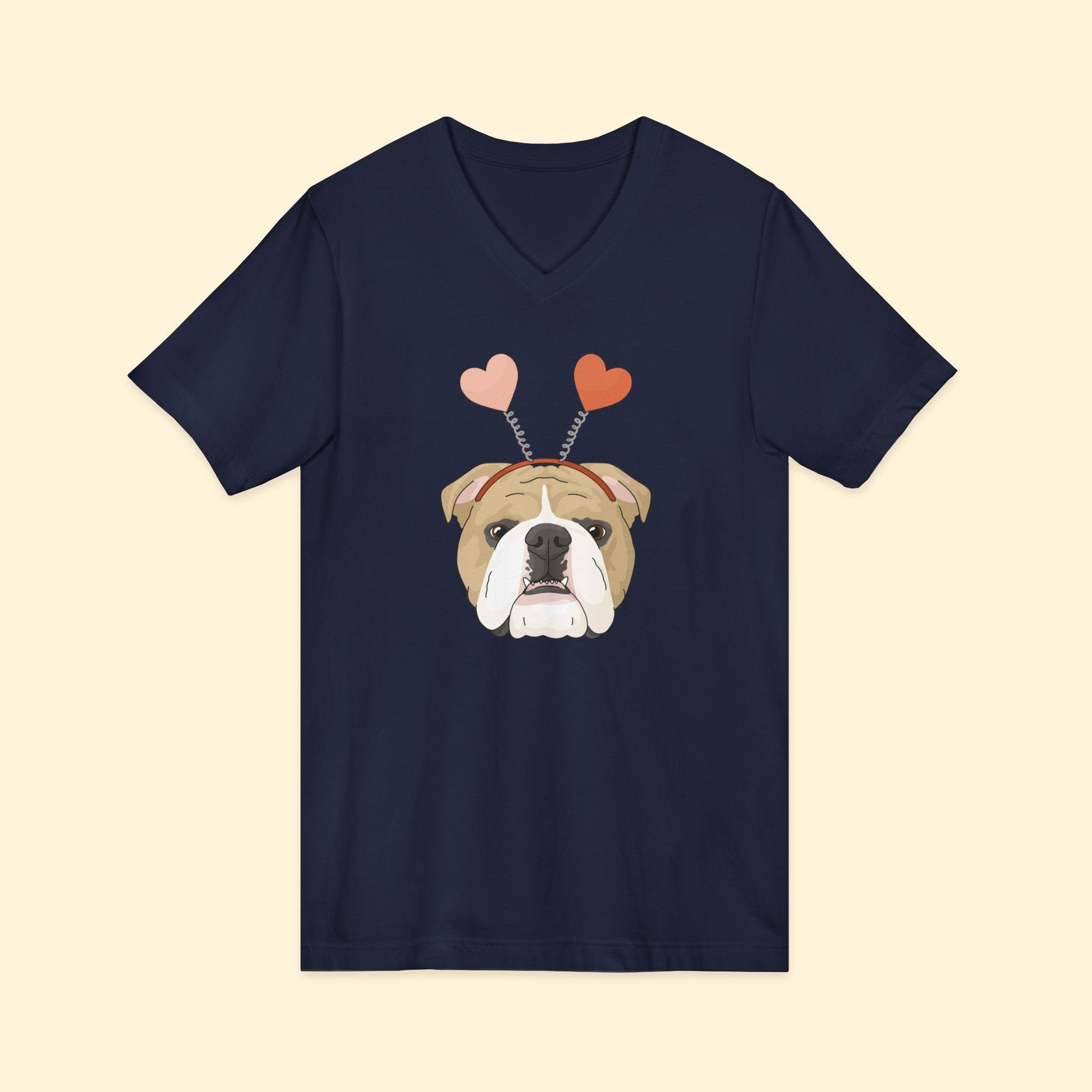 A Very Bulldog Valentine | Unisex V - Neck Tee - Detezi Designs - 35041387169434078099