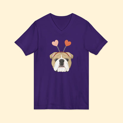 A Very Bulldog Valentine | Unisex V - Neck Tee - Detezi Designs - 92294456920354972839