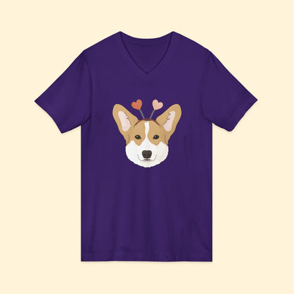 A Very Corgi Valentine | Unisex V - Neck Tee - Detezi Designs - 10434939061248758197
