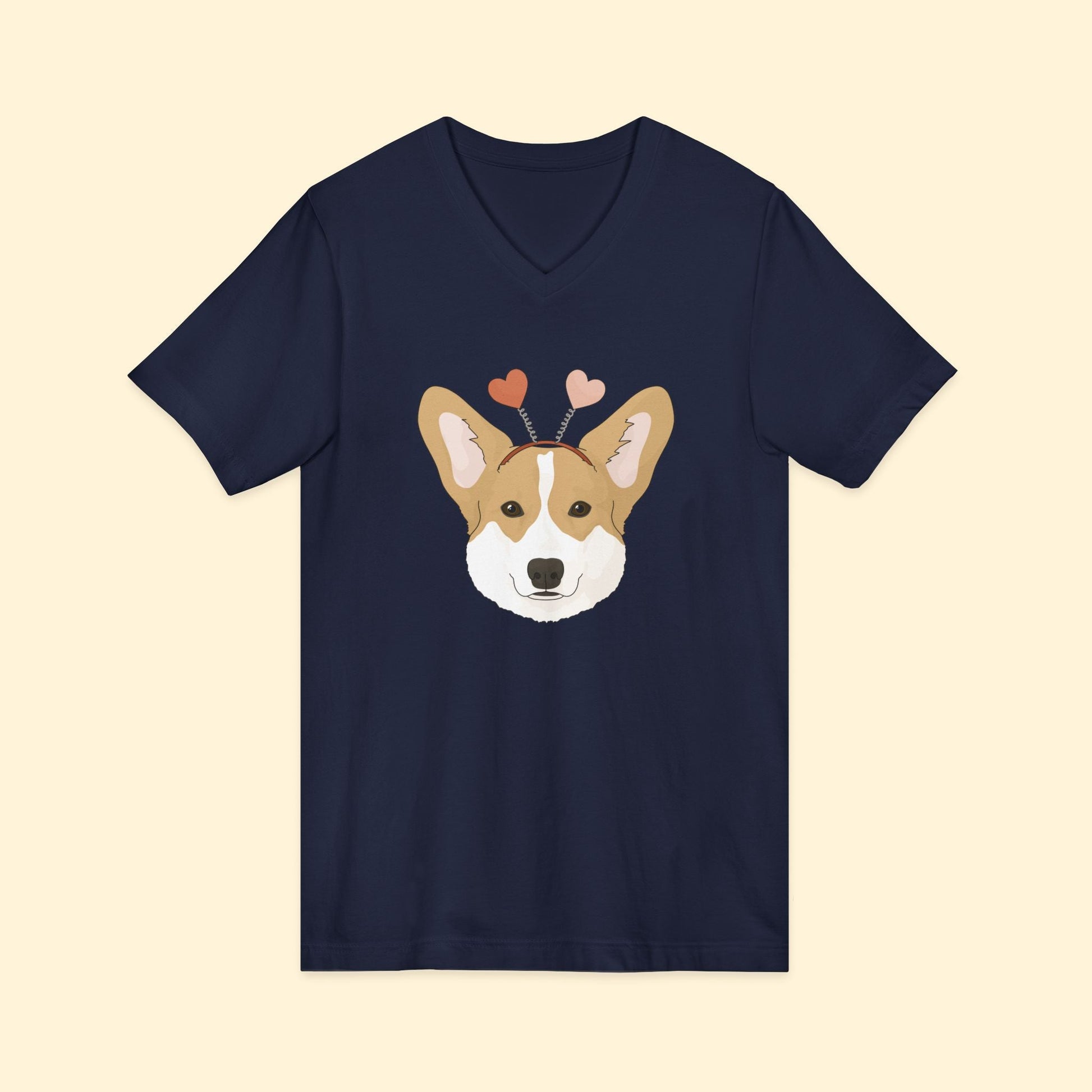 A Very Corgi Valentine | Unisex V - Neck Tee - Detezi Designs - 13080393078423974731