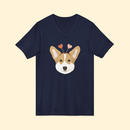A Very Corgi Valentine | Unisex V - Neck Tee - Detezi Designs - 13080393078423974731