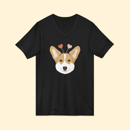 A Very Corgi Valentine | Unisex V - Neck Tee - Detezi Designs - 43696093936249215223