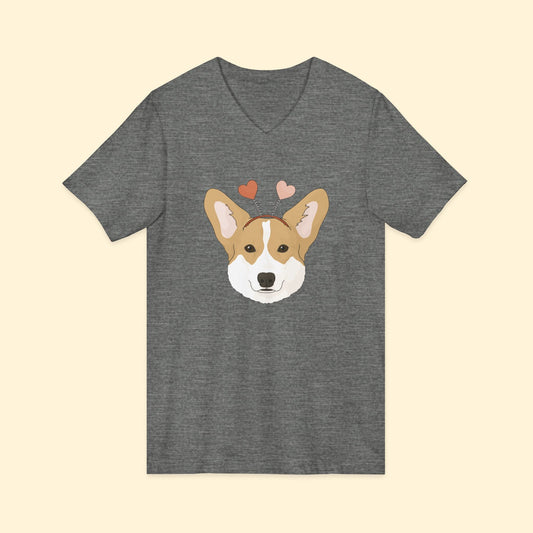 A Very Corgi Valentine | Unisex V - Neck Tee - Detezi Designs - 81246459123625765161