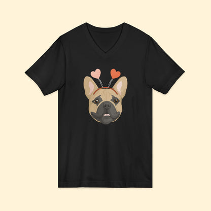 A Very Frenchie Valentine | Unisex V - Neck Tee - Detezi Designs - 16130336372060309186