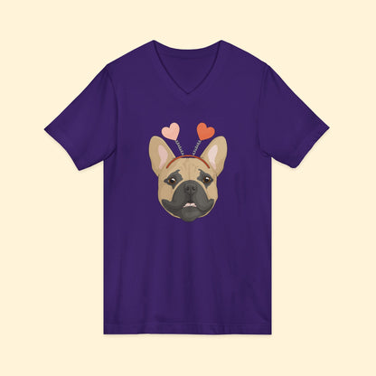 A Very Frenchie Valentine | Unisex V - Neck Tee - Detezi Designs - 27189625284055148873