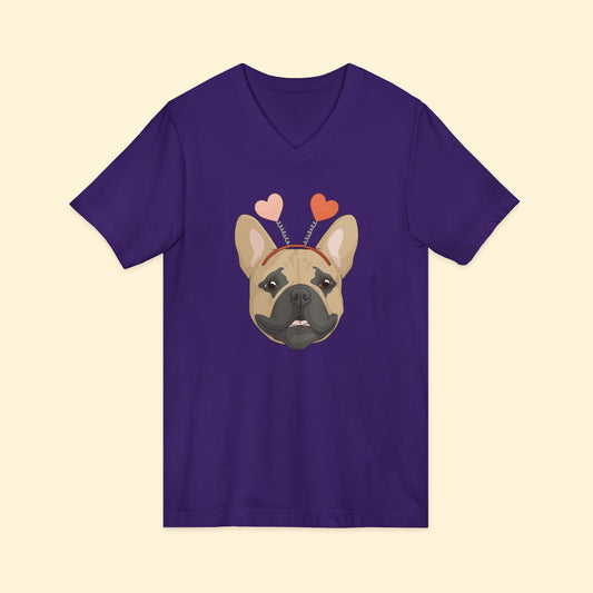 A Very Frenchie Valentine | Unisex V - Neck Tee - Detezi Designs - 27189625284055148873