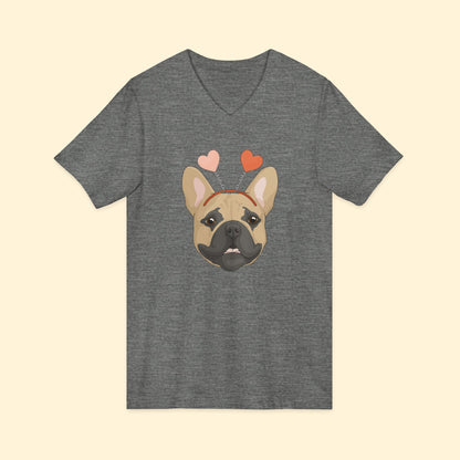 A Very Frenchie Valentine | Unisex V - Neck Tee - Detezi Designs - 27569123747715015984