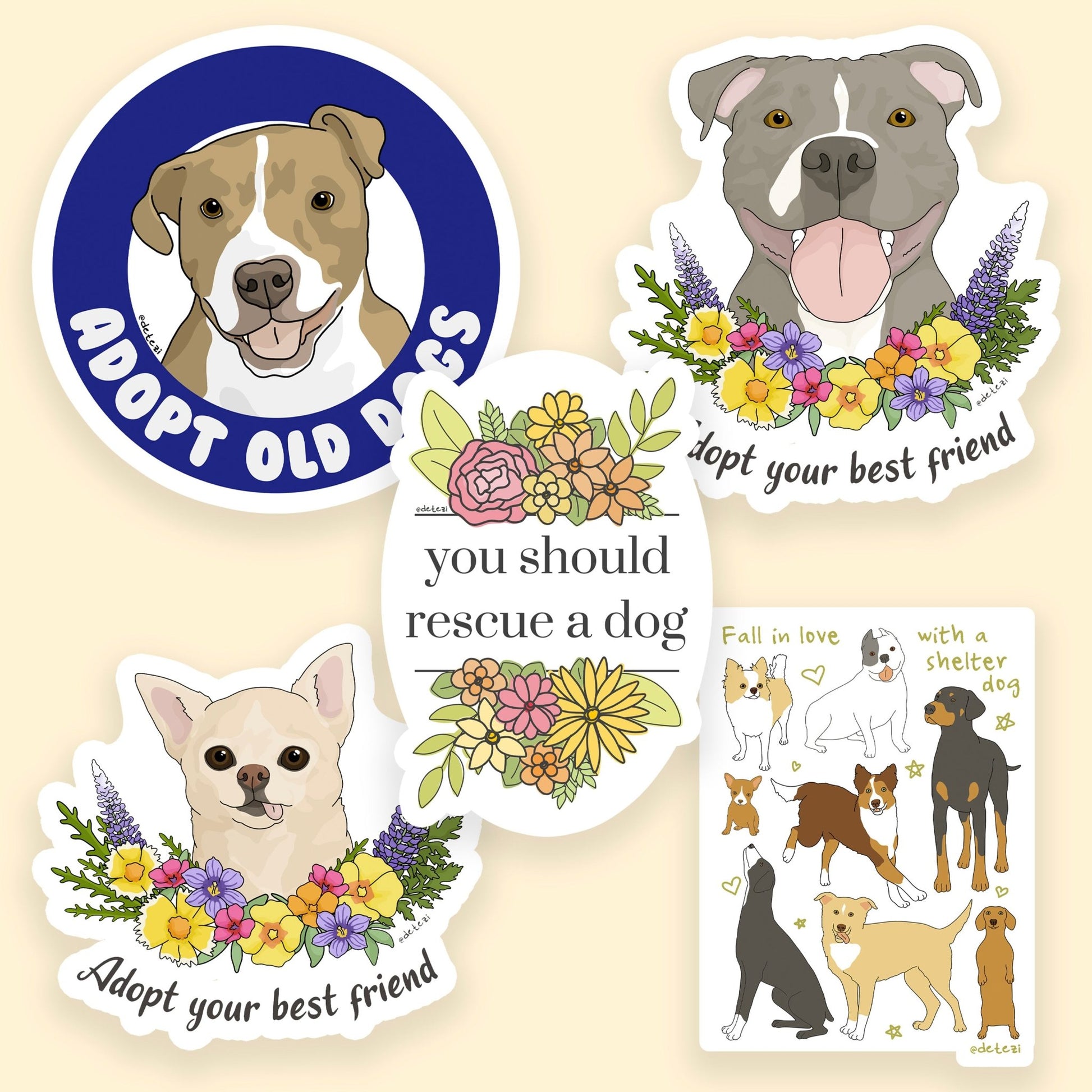 Adopt A Dog | Sticker Pack - Detezi Designs - 