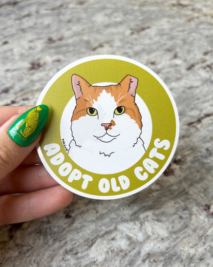 Adopt Old Cats | 3" Vinyl Sticker - Detezi Designs - 