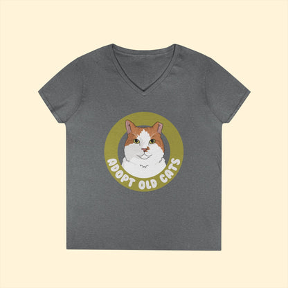 Adopt Old Cats | Ladies' V - Neck T-Shirt - Detezi Designs - 22907332723967473395