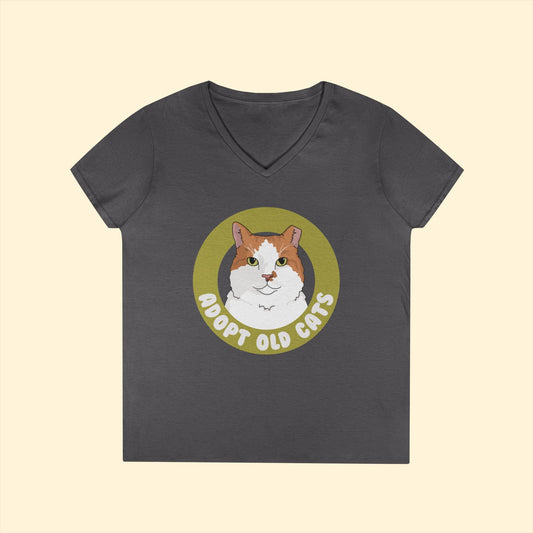 Adopt Old Cats | Ladies' V - Neck T-Shirt - Detezi Designs - 26779790915256076559