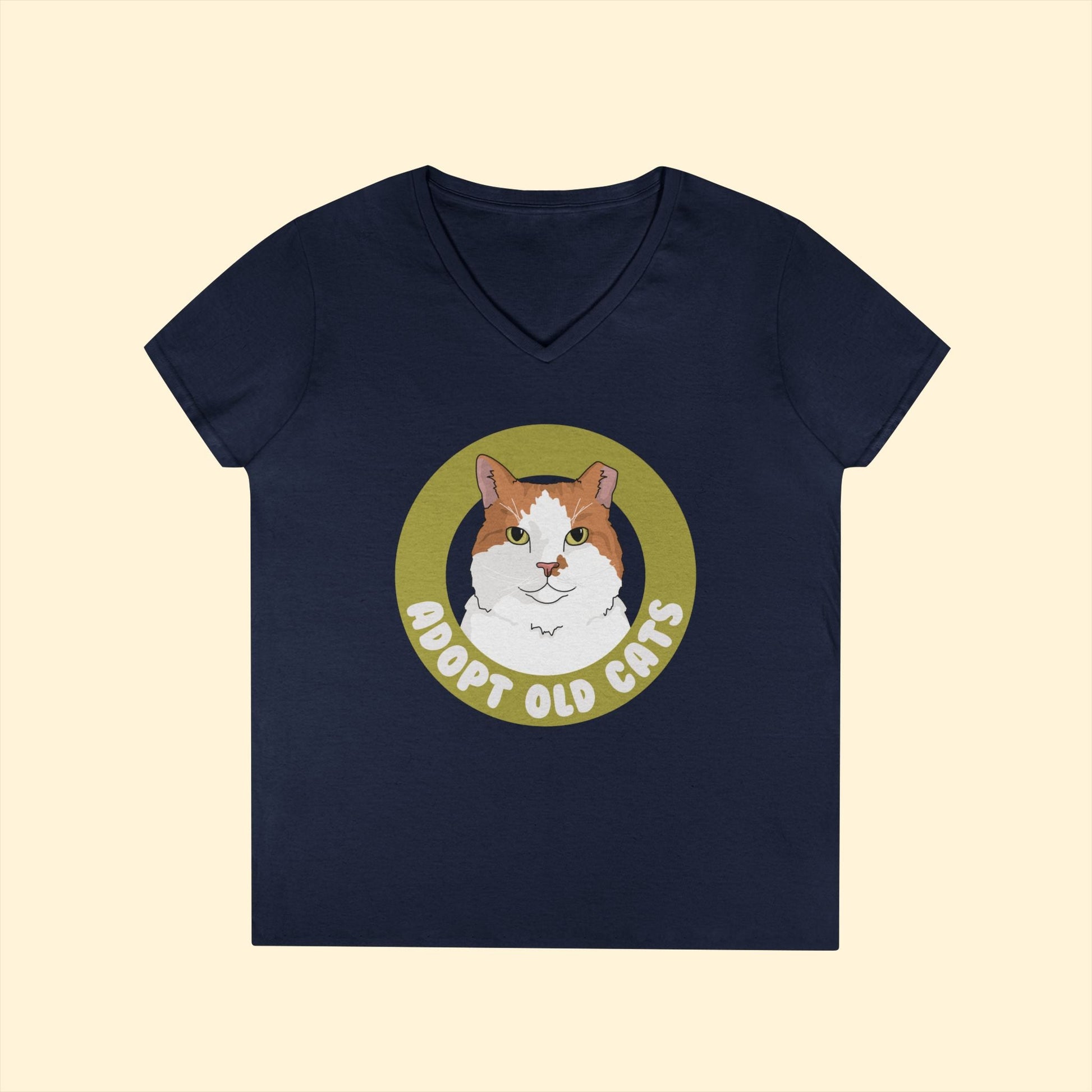 Adopt Old Cats | Ladies' V - Neck T-Shirt - Detezi Designs - 32180202873250350993