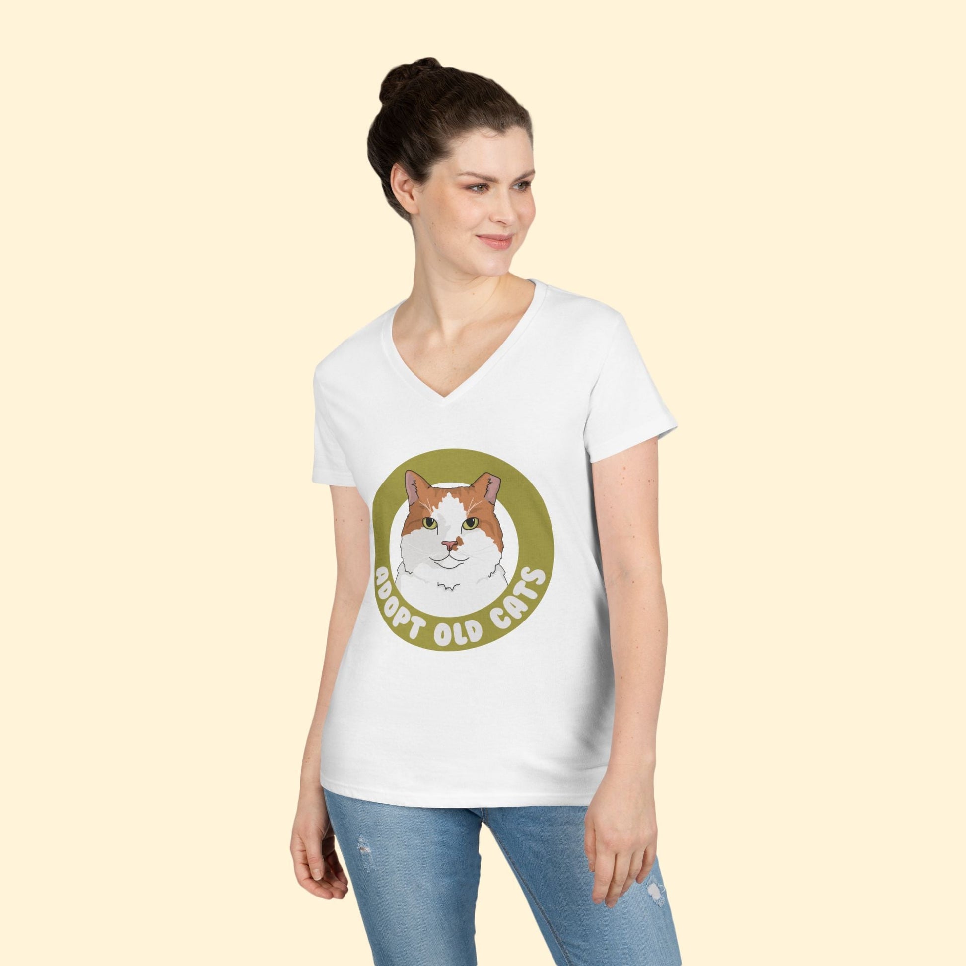 Adopt Old Cats | Ladies' V - Neck T-Shirt - Detezi Designs - 32180202873250350993