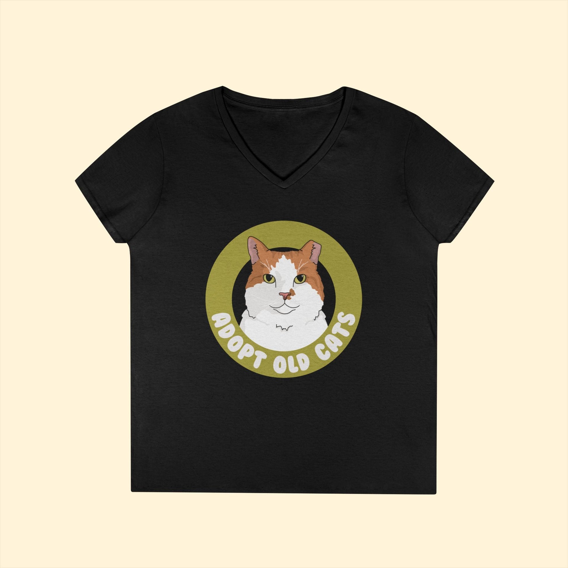 Adopt Old Cats | Ladies' V - Neck T-Shirt - Detezi Designs - 37402261061268429101