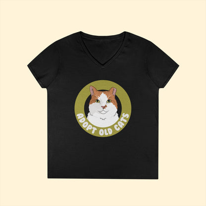 Adopt Old Cats | Ladies' V - Neck T-Shirt - Detezi Designs - 37402261061268429101