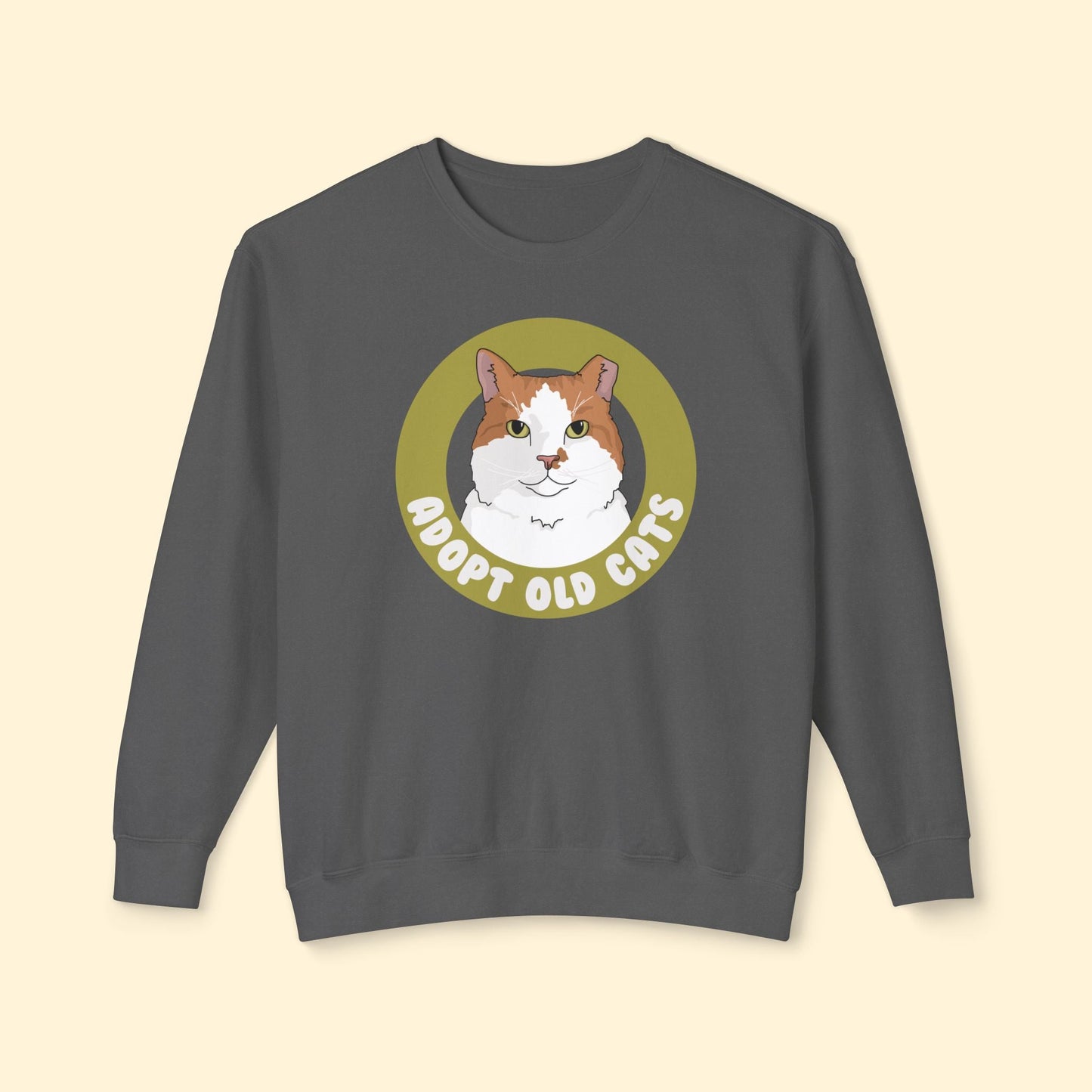 Adopt Old Cats | Lightweight Comfort Colors Crewneck Sweatshirt - Detezi Designs - 26615696024771206052