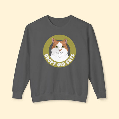 Adopt Old Cats | Lightweight Comfort Colors Crewneck Sweatshirt - Detezi Designs - 26615696024771206052