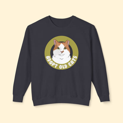 Adopt Old Cats | Lightweight Comfort Colors Crewneck Sweatshirt - Detezi Designs - 69707007450947604405