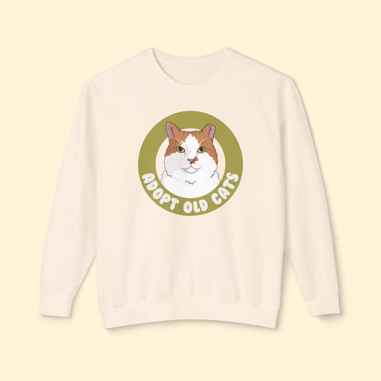 Adopt Old Cats | Lightweight Comfort Colors Crewneck Sweatshirt - Detezi Designs - 71803721320107090352